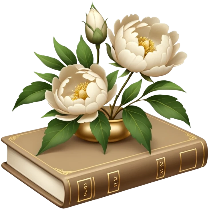 Beige books and white flowers pions emoji