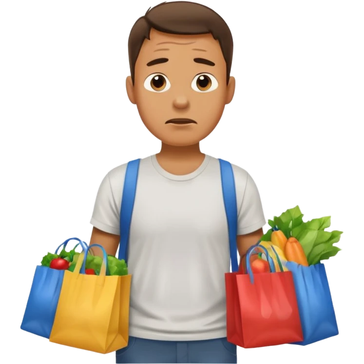 Hombre cargando bolsas de supermercado con dificultad emoji