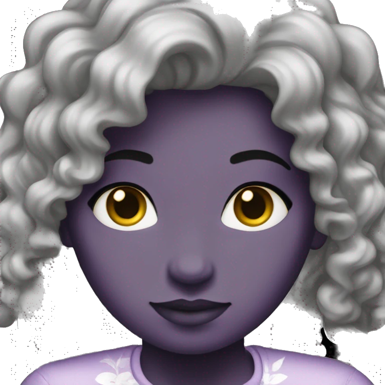 Fille noire, cheveux noirs, violette (fleur) cheveux emoji