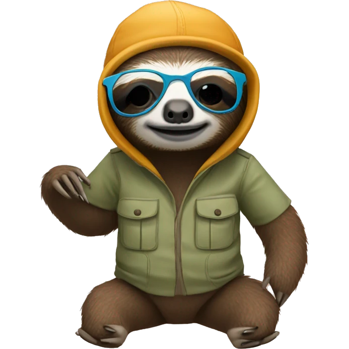sloth with sunglasses and a fisherman's beanie emoji