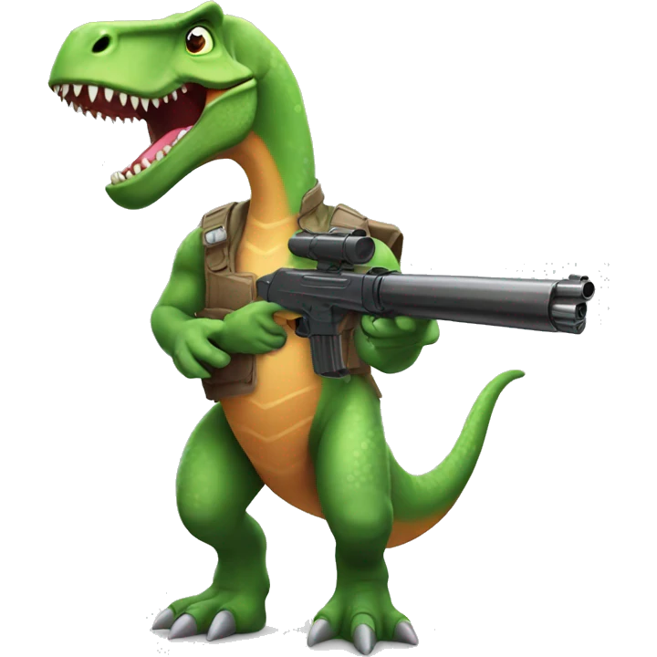 A cartoon realistic dinosaur with a gun  emoji