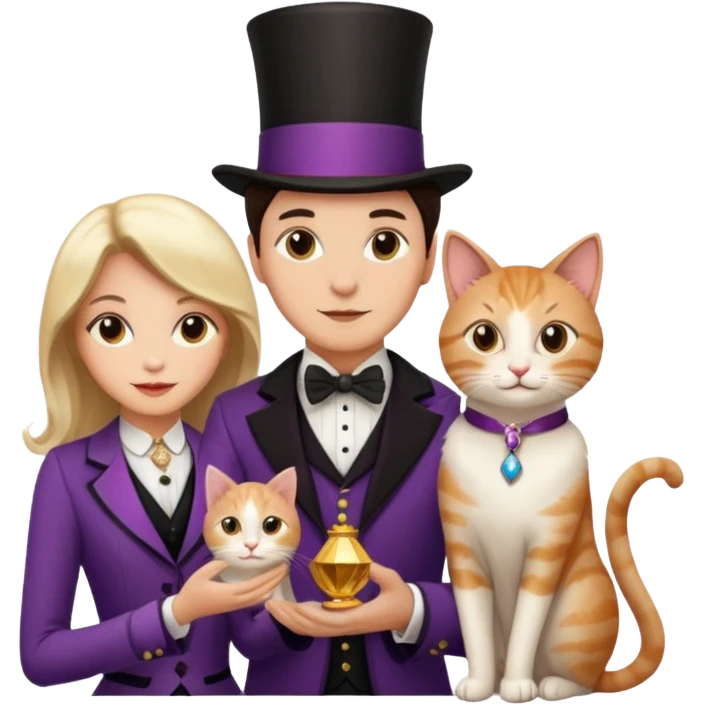 magician couple and their pet cat emoji