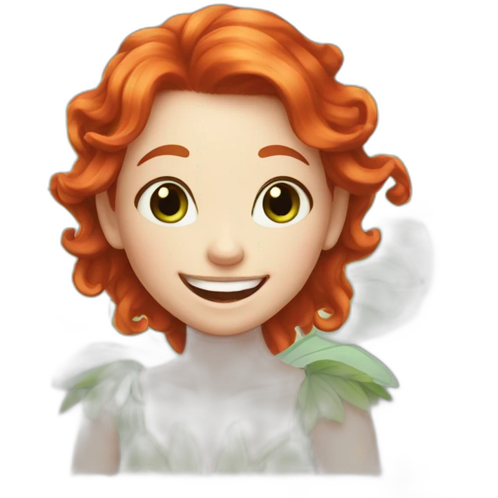 white-skinned red-haired fairy with green eyes laughs emoji