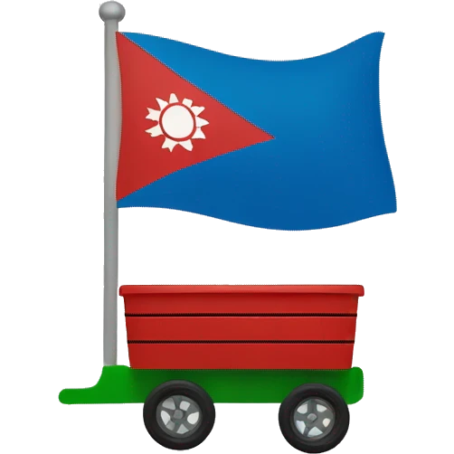 Flag with half blue on top,, green on the bottom with a red wagon  wheel in the middle  emoji