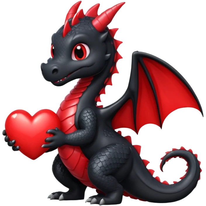 Cute black dragon holding a red heart emoji