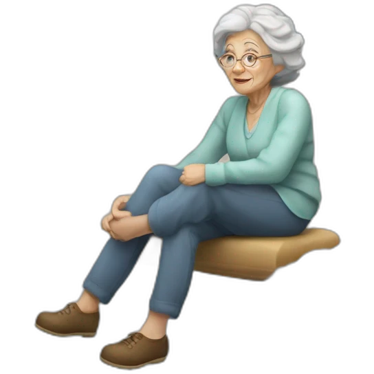 An old lady sitting on top of the cloud emoji
