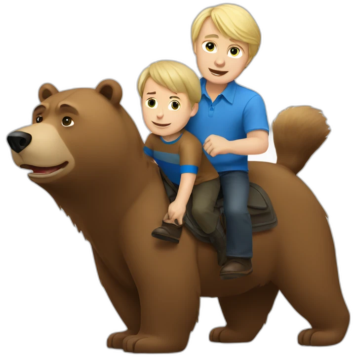 vladimir putin riding a brown bear with a little blond boy wearing a blue shirt emoji
