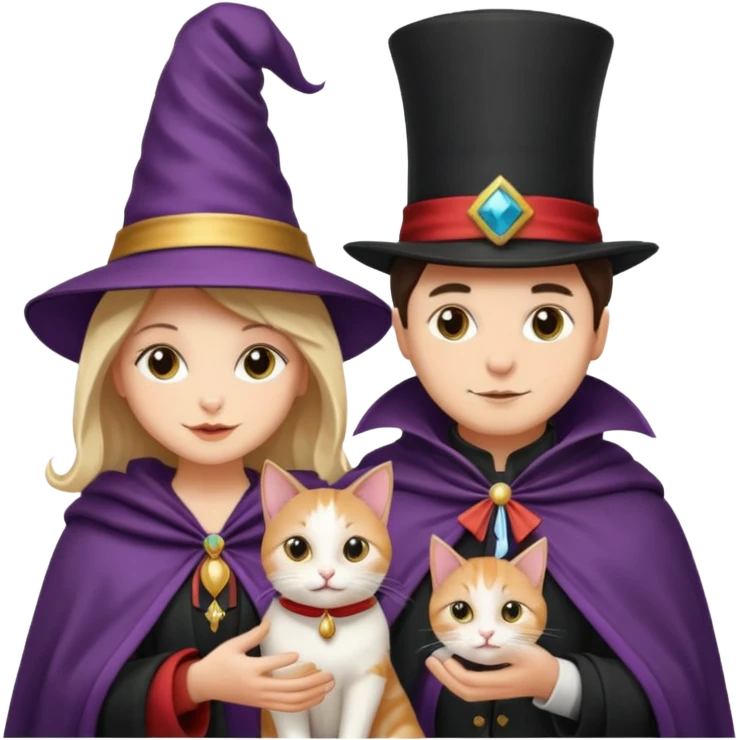 magician couple and their pet cat emoji