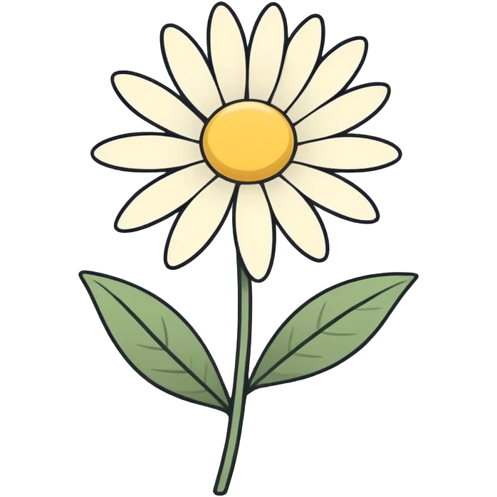 minimal line-art daisy flower sticker, elegant thin stroke, soft white and yellow tones, clean vector design, no background, modern aesthetic emoji