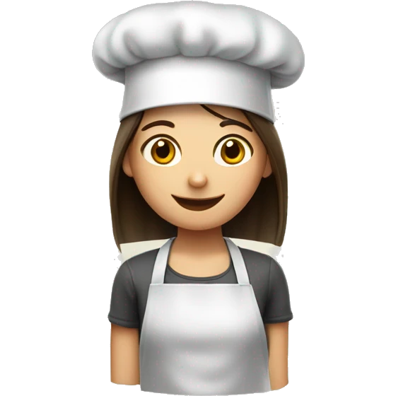 Brunette long straight hair girl making dinner in a cook hat emoji