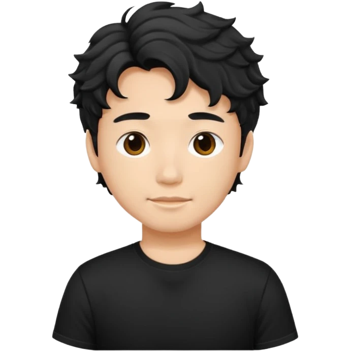 asian young man with wavy hair in black t-shirt emoji
