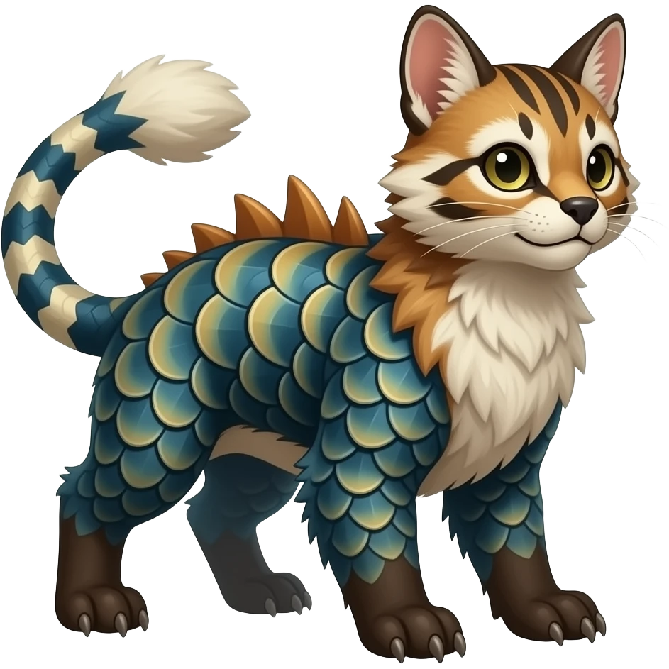 unique-patterned finned epic legendary vintage antique aesthetic quadrupedal fuzzy fury scaly feral fantasy-Civet-Litten-Luxray-Shinx-Luxio-Vaporeon-Milotic-Furret-Fakémon-fusion-hybrid-creature emoji