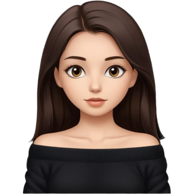 красивая девушка брюнетка, накрашенная с ресницами, с длинными прямыми волосами, в темно-коричневой кофте со спущенными плечами emoji