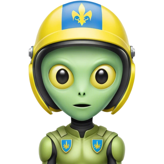 Green alien in helmet with Ukraine flag emoji