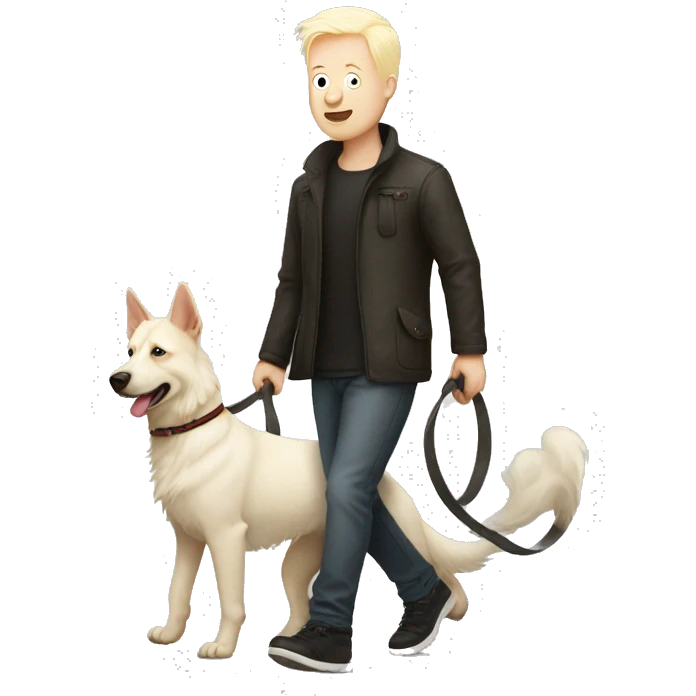 albino guy walking a german shepard emoji
