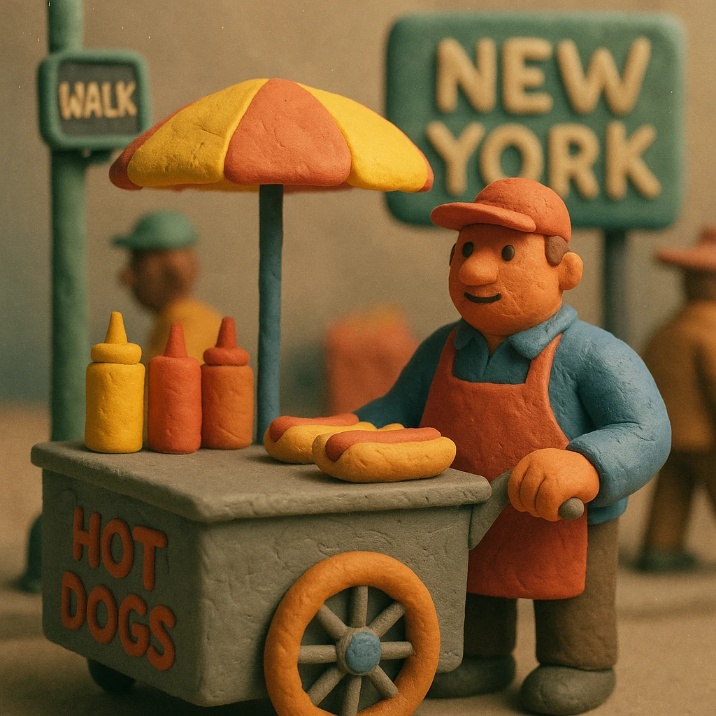 hotdog seller in New York with cart emoji