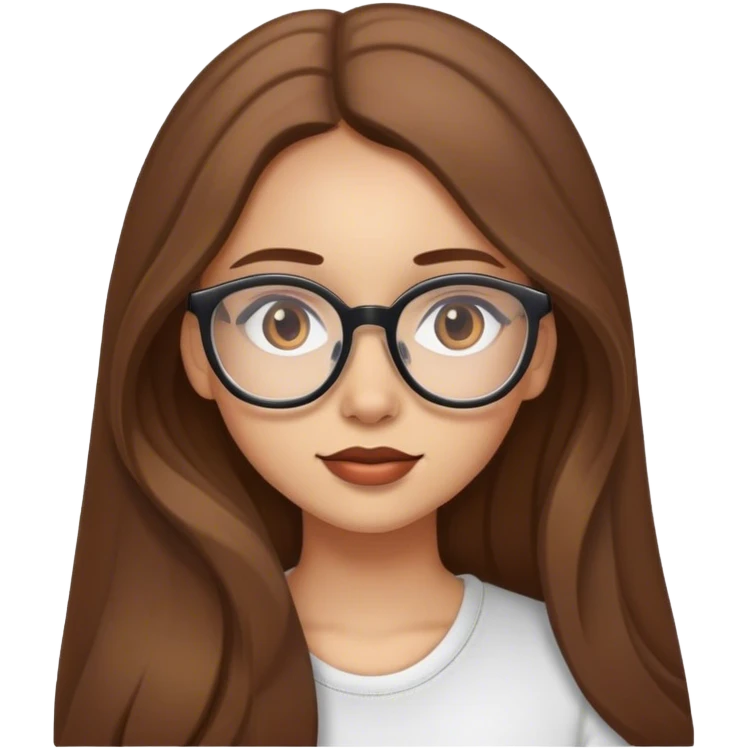 A girl with long brown hair with galssez emoji