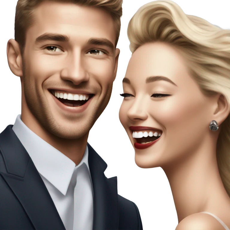 Hyper Realistic beautiful dior model laughing with a handsome male model  emoji