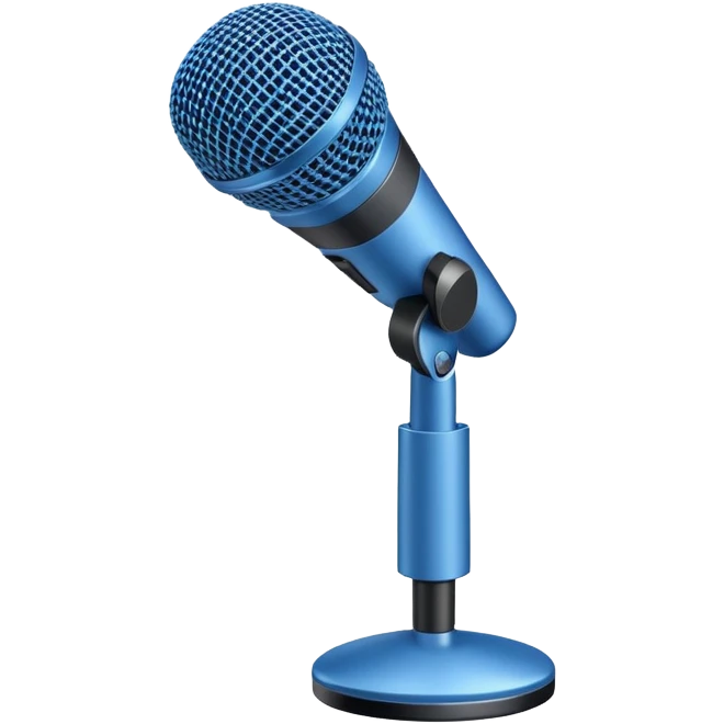 A blue microphone, with no details or buttons, tilted at a 135-degree angle. Minimalist design, focusing on the simple, clean shape of the microphone emoji