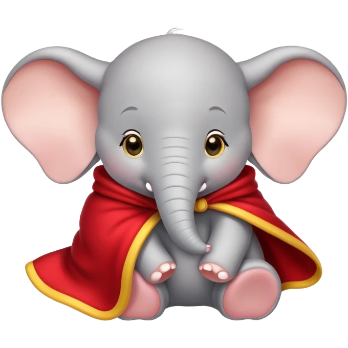 baby white dumbo elephant (disney-style), cozy in a red blanket with yellow trim emoji