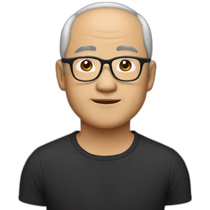 fifty year old Chinese man with small-flat-head wearing  eyeglasses and black t-shirt emoji