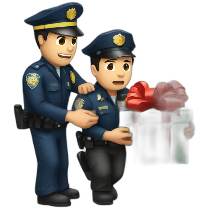 Cop arresting chinese man with christmas present emoji