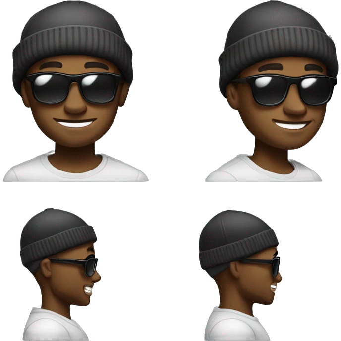Generate a cartoon emoji of a Black man with a beanie, sunglasses, and a confident smile, inspired by 50 Cent's style. emoji