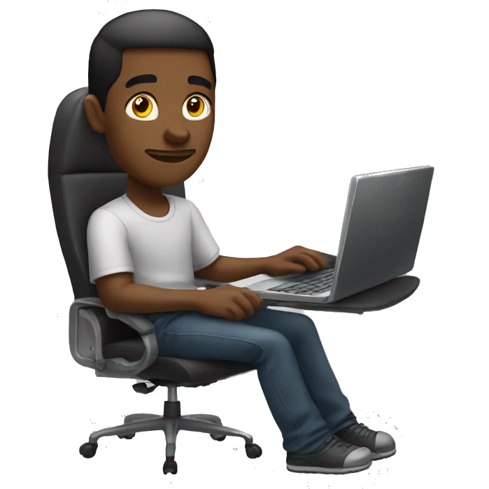 Black guy sitting down on chair playing on computer  emoji