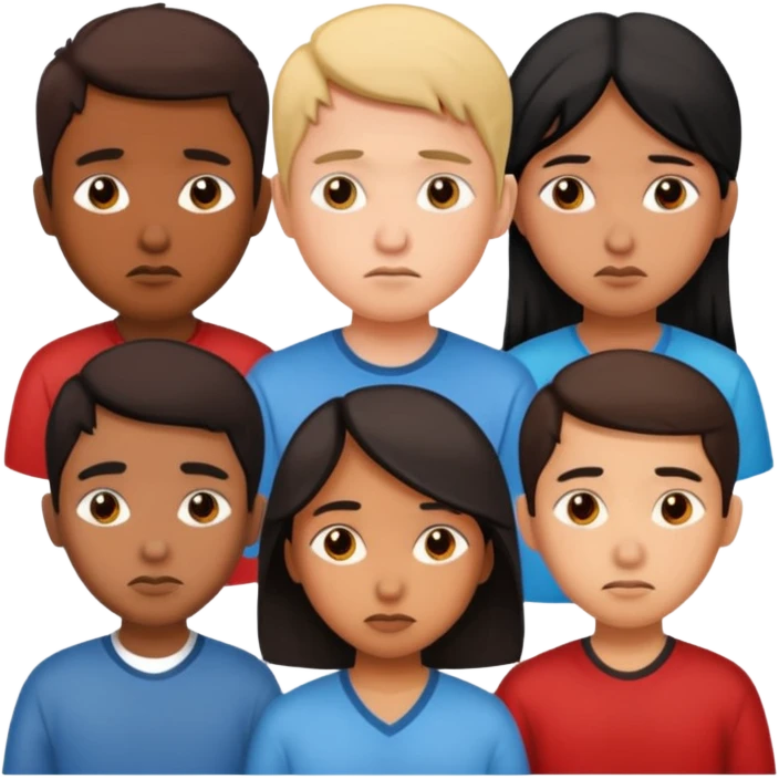 грустная группа студентов из разных стран: африканский, азиатский, индиец emoji