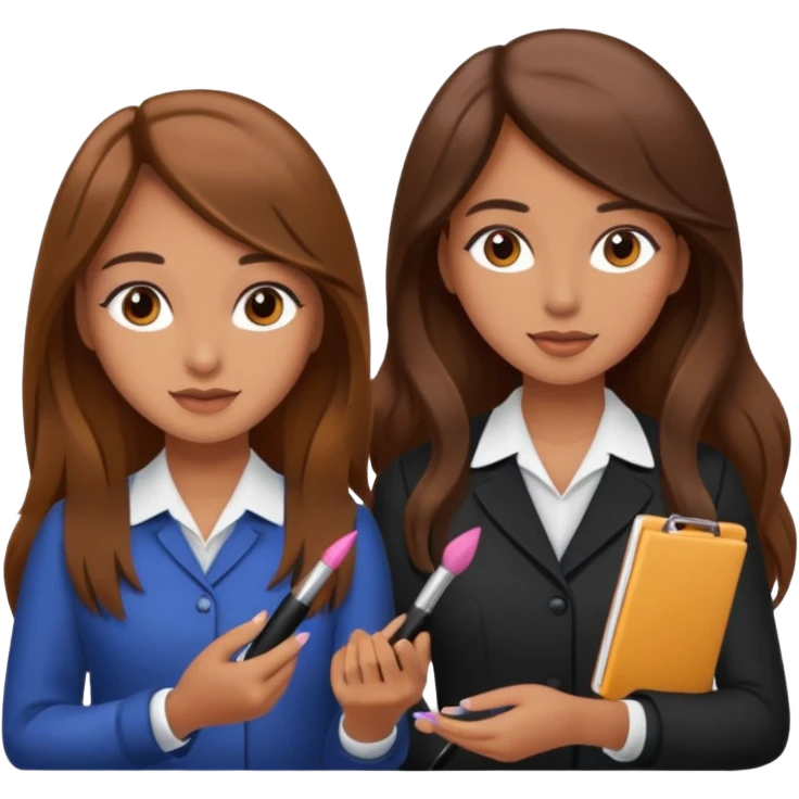TWO BROWN HAIRED GIRLS DOING PROJECT, PROFESSIONAL AND CUTE , LONG HAIR MAKEUP emoji