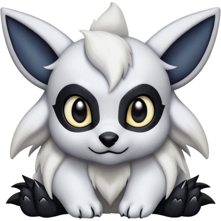 Absol-Umbreon, black ears, no Scapha, black long scaly tail, big eyes, black eyes, white fur, black claws, cute, adorable emoji