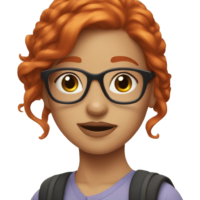 girl with redhead hair and glasses, rae's the book emoji