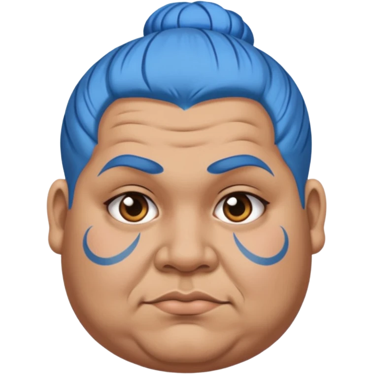  and blue hairobese man with lots of face tattoo and blue hair bun emoji