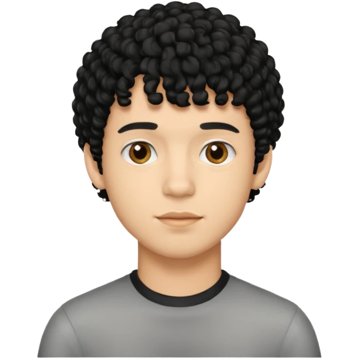 Young man with black curly hair fringe Haircut and light darāt skin emoji