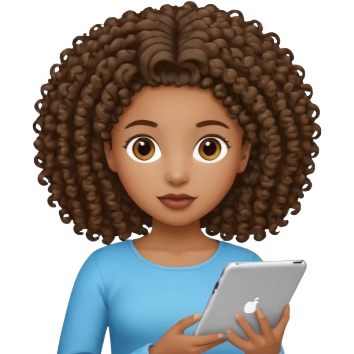 Black girl with curly ponytail holding ipad emoji