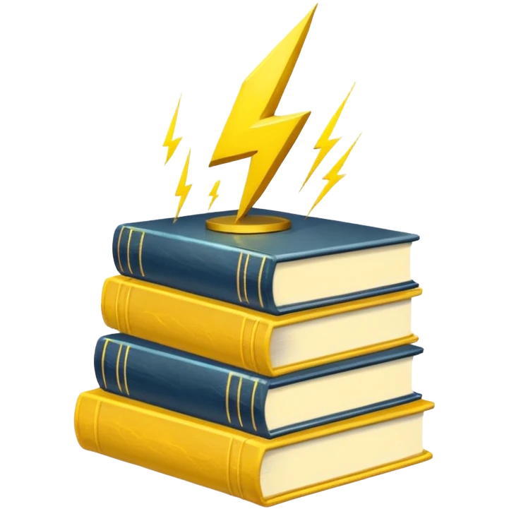stack of books with a lightning symbol emoji