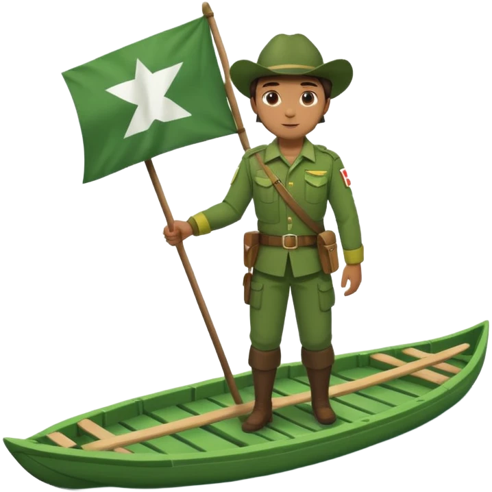 ranger on a wooden raft with a white flag emoji