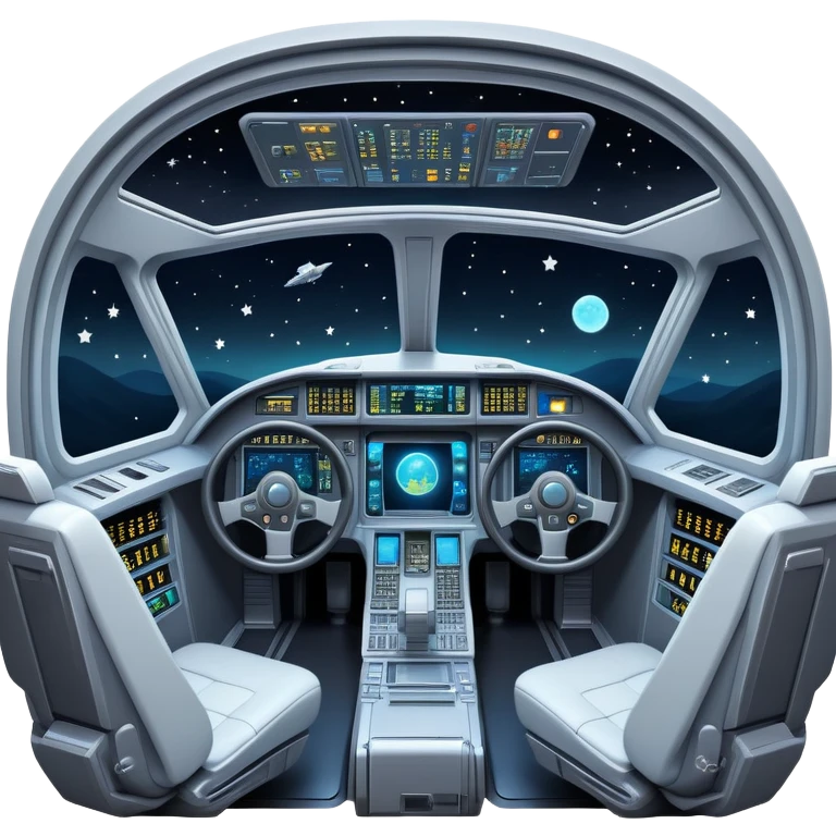 spaceship cockpit interior view with dashboard and stars visible through window emoji