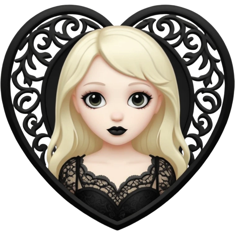 goth heart with a black lace cameo emoji