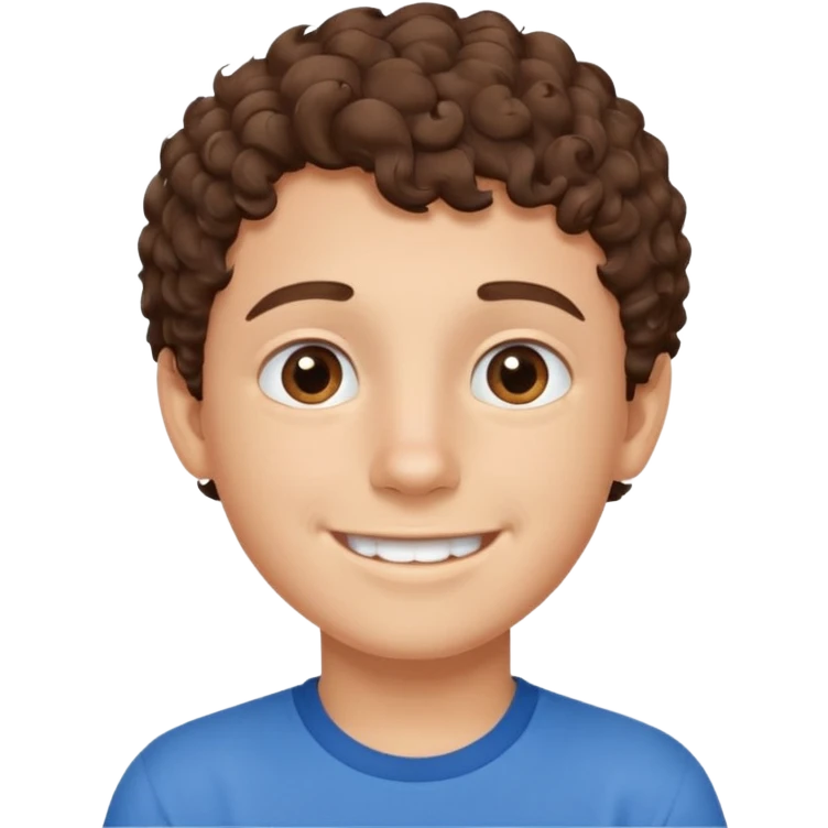 Boy with fair skin, short curly brown hair, brown eyes, smiling without showing his teeth.
 emoji