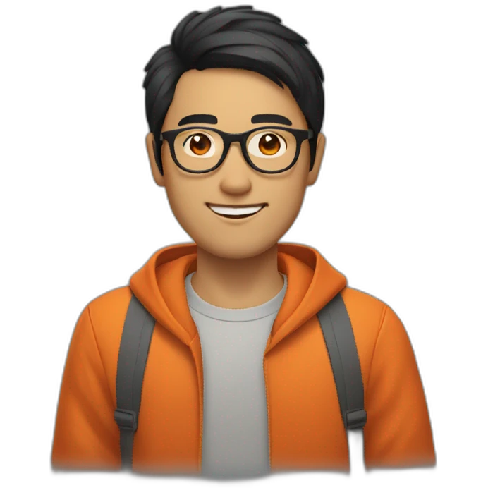 asian black hair man　wearing orange round glasses emoji