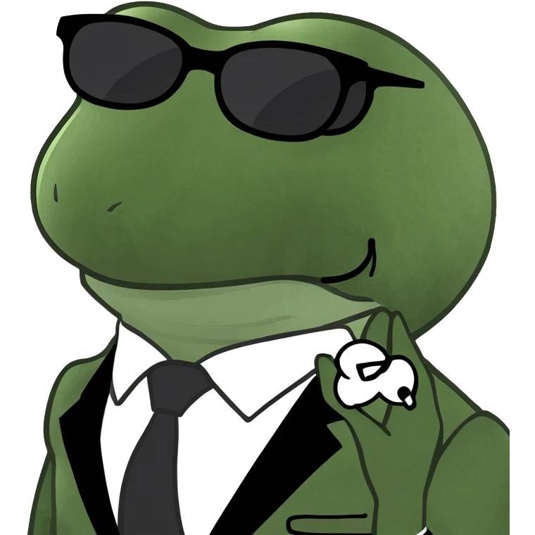 bufo frog with sunglasses, wearing a formal suit, meme style emoji