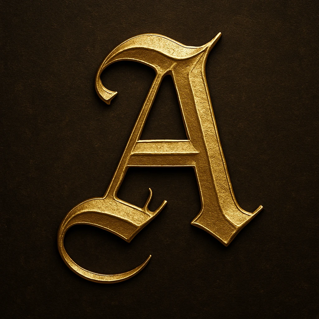Letter A in gold gothic emoji