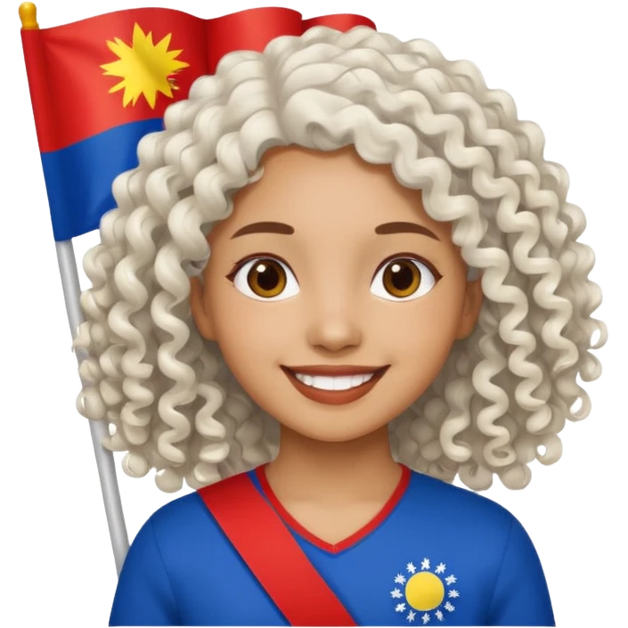 white curly hair brown girl pinoy flag emoji