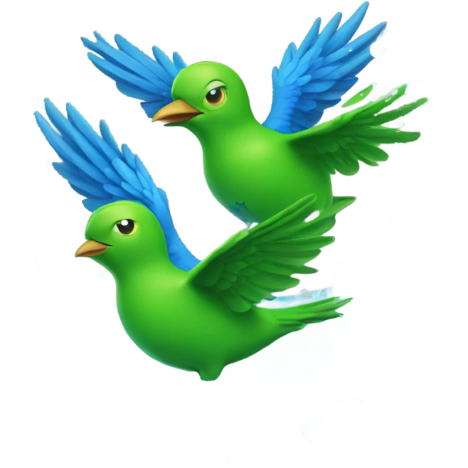 Green bird and blue bird taking a bath emoji