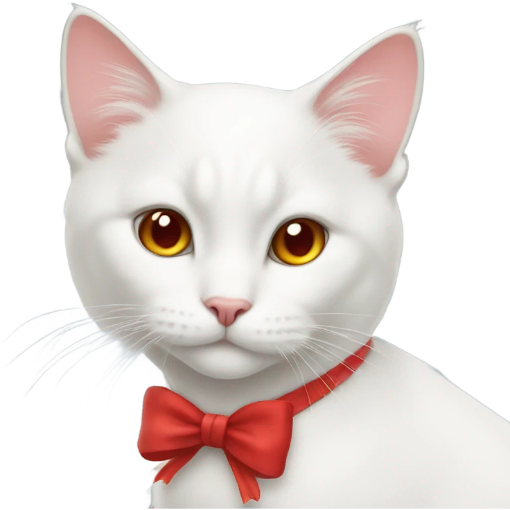 White cat with red bow emoji