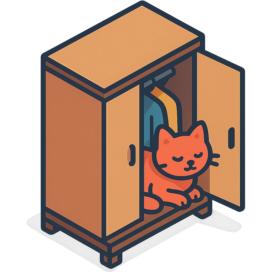 кошка тихо прячется в шкафу для одежды emoji