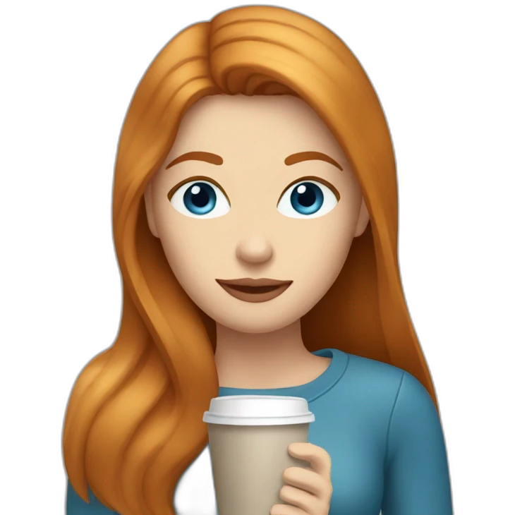 Ginger straight hair and blue eyes woman drinking a coffee emoji