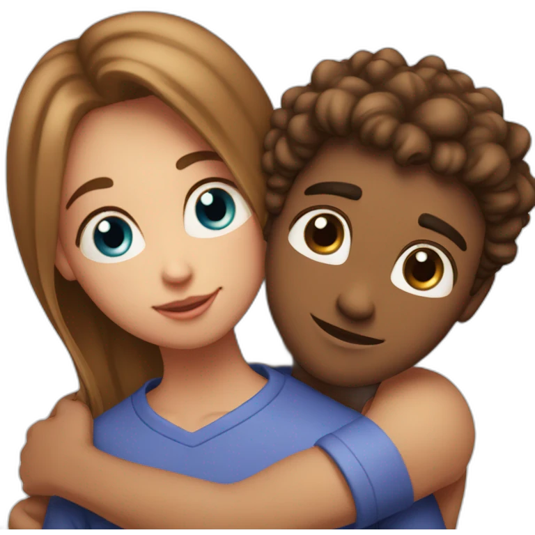 girl with blue eyes and long gair hugging boyfriend photographer with brown eyes they are in love emoji