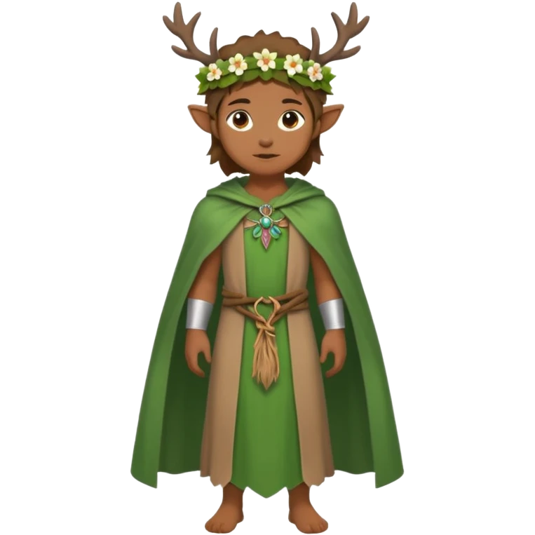 doe dressed as a druid, flower crown, green cape, full body icon emoji